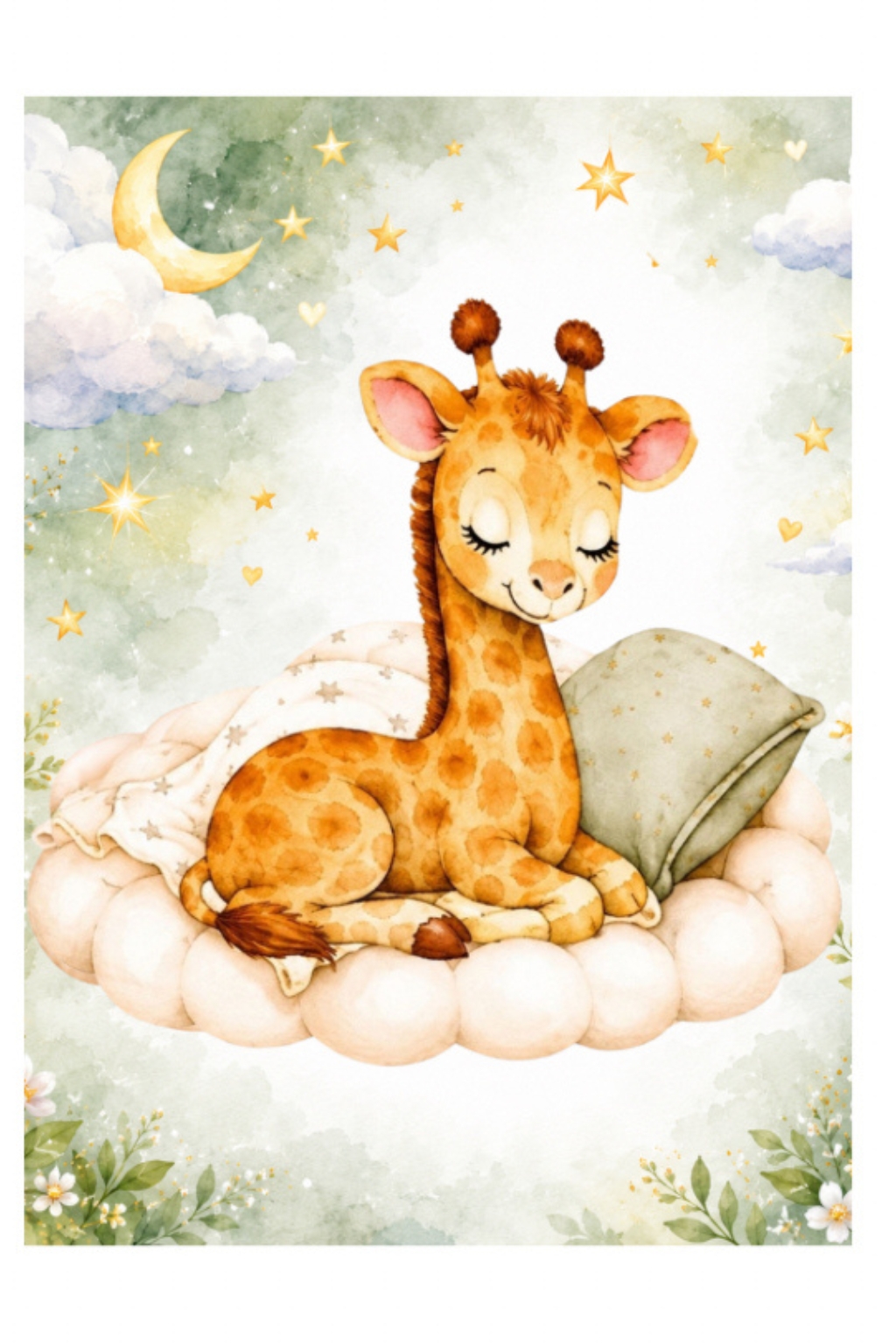 Sweet Dreams Giraffe watercolor nursery print